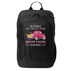 In October We Wear Pink Ribbon Leopard Truck Breast Cancer City Backpack