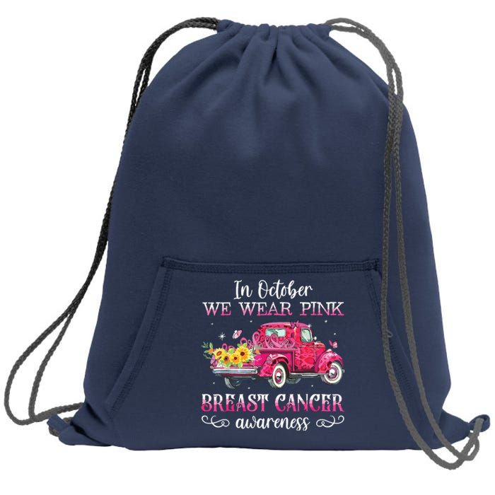 In October We Wear Pink Ribbon Leopard Truck Breast Cancer Sweatshirt Cinch Pack Bag