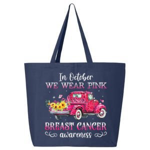 In October We Wear Pink Ribbon Leopard Truck Breast Cancer 25L Jumbo Tote