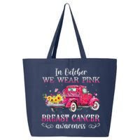 In October We Wear Pink Ribbon Leopard Truck Breast Cancer 25L Jumbo Tote