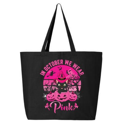 In October We Wear Pink Ribbon Cat Breast Cancer Halloween 25L Jumbo Tote