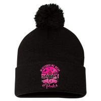 In October We Wear Pink Ribbon Cat Breast Cancer Halloween Pom Pom 12in Knit Beanie