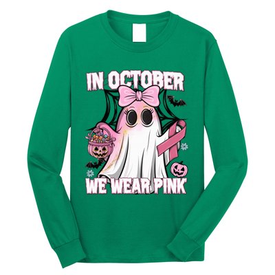 In October We Wear P.I.N.K Breast Cancer Awareness Ghost Long Sleeve Shirt