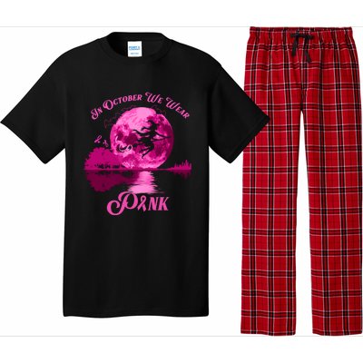 In October We Wear Pink Breast Cancer Moon Witch Halloween Gift Pajama Set