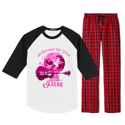 In October We Wear Pink Breast Cancer Moon Witch Halloween Gift Raglan Sleeve Pajama Set