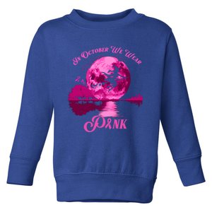 In October We Wear Pink Breast Cancer Moon Witch Halloween Gift Toddler Sweatshirt