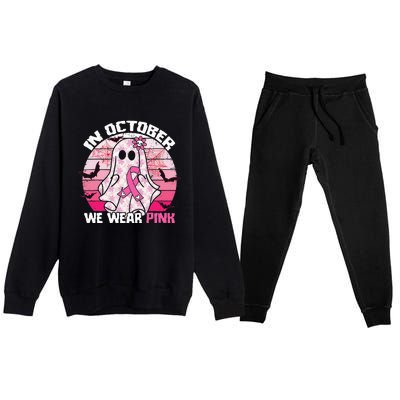 In October We Wear Pink Breast Cancer Ghost Halloween Premium Crewneck Sweatsuit Set