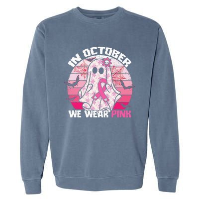 In October We Wear Pink Breast Cancer Ghost Halloween Garment-Dyed Sweatshirt