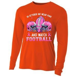 In October We Wear Pink And Watch Football Breast Cancer Cooling Performance Long Sleeve Crew