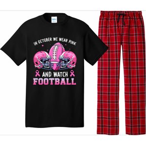 In October We Wear Pink And Watch Football Breast Cancer Pajama Set