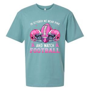 In October We Wear Pink And Watch Football Breast Cancer Sueded Cloud Jersey T-Shirt