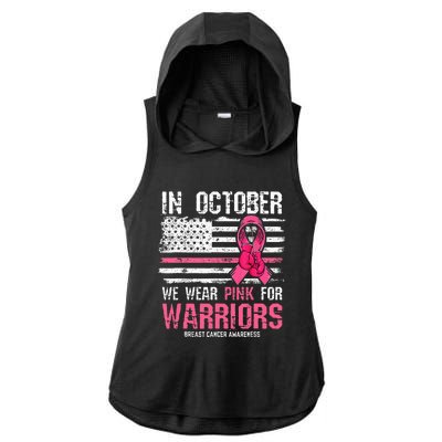 In October We Wear Pink For Warriors Breast Cancer Awareness Ladies PosiCharge Tri-Blend Wicking Draft Hoodie Tank