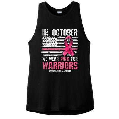 In October We Wear Pink For Warriors Breast Cancer Awareness Ladies PosiCharge Tri-Blend Wicking Tank