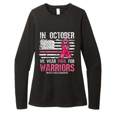 In October We Wear Pink For Warriors Breast Cancer Awareness Womens CVC Long Sleeve Shirt