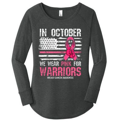 In October We Wear Pink For Warriors Breast Cancer Awareness Women's Perfect Tri Tunic Long Sleeve Shirt