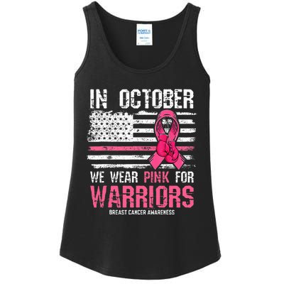 In October We Wear Pink For Warriors Breast Cancer Awareness Ladies Essential Tank