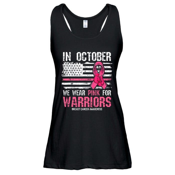 In October We Wear Pink For Warriors Breast Cancer Awareness Ladies Essential Flowy Tank