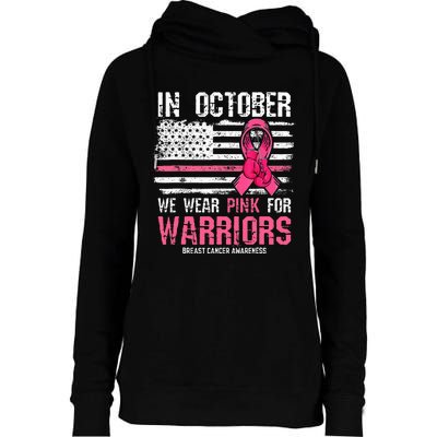 In October We Wear Pink For Warriors Breast Cancer Awareness Womens Funnel Neck Pullover Hood