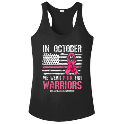 In October We Wear Pink For Warriors Breast Cancer Awareness Ladies PosiCharge Competitor Racerback Tank