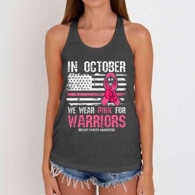 In October We Wear Pink For Warriors Breast Cancer Awareness Women's Knotted Racerback Tank