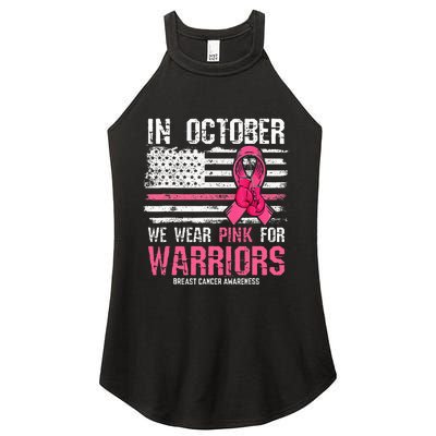 In October We Wear Pink For Warriors Breast Cancer Awareness Women's Perfect Tri Rocker Tank