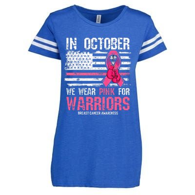 In October We Wear Pink For Warriors Breast Cancer Awareness Enza Ladies Jersey Football T-Shirt