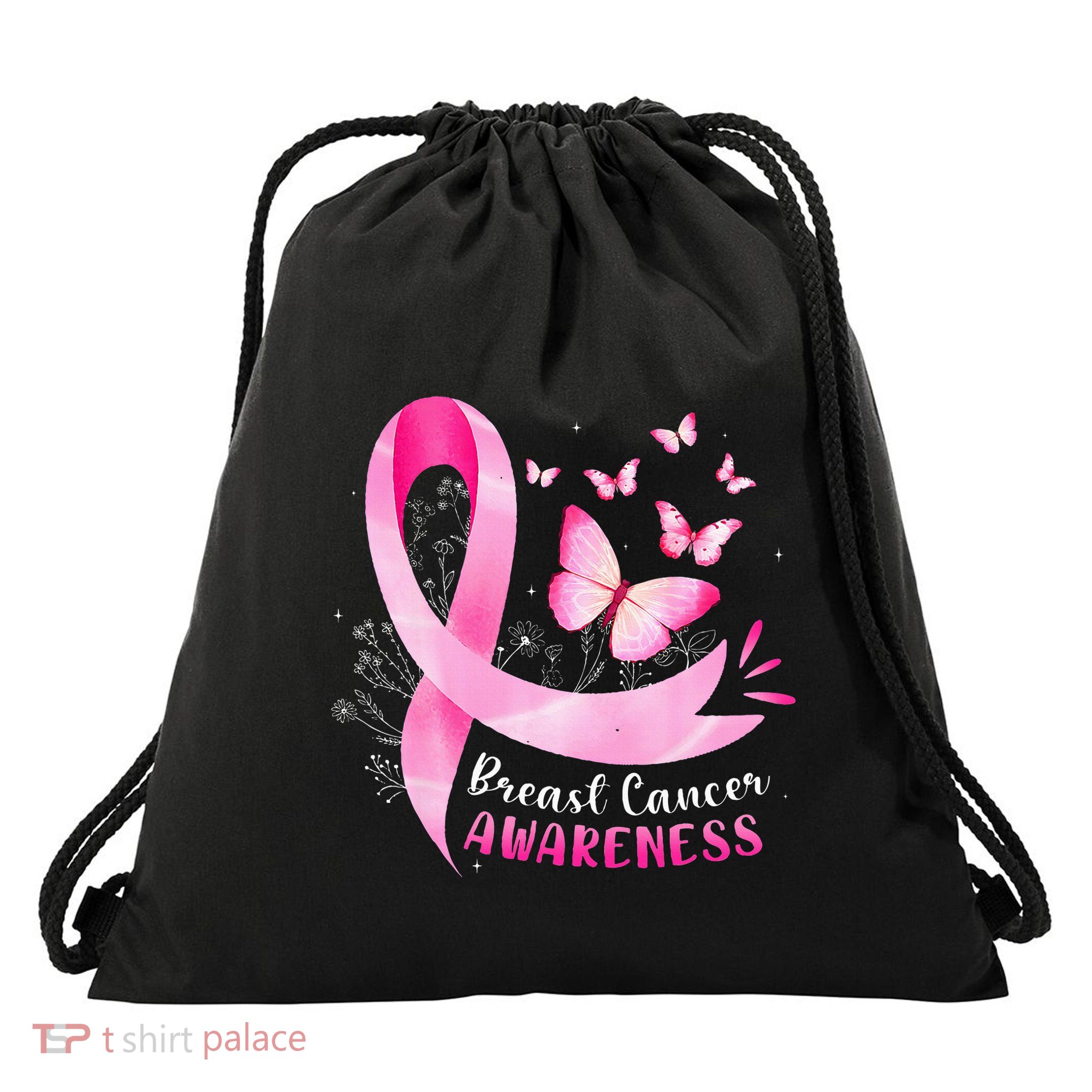In October We Wear Breast Cancer Awareness Drawstring Bag