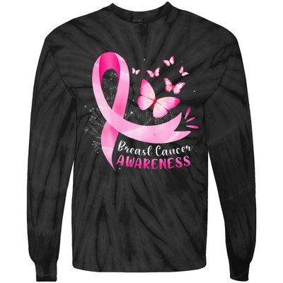 In October We Wear Breast Cancer Awareness Tie-Dye Long Sleeve Shirt