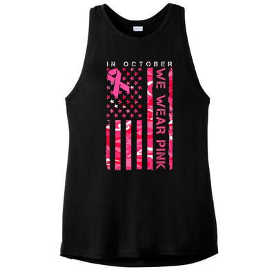 In October We Wear Pink Camo Breast Cancer Awareness Month Ladies PosiCharge Tri-Blend Wicking Tank