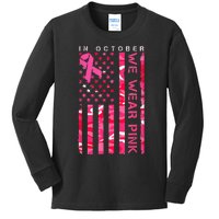 In October We Wear Pink Camo Breast Cancer Awareness Month Kids Long Sleeve Shirt