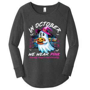 In October We Wear P.Ink With Ghost Breast Cancer Awareness Gift Women's Perfect Tri Tunic Long Sleeve Shirt