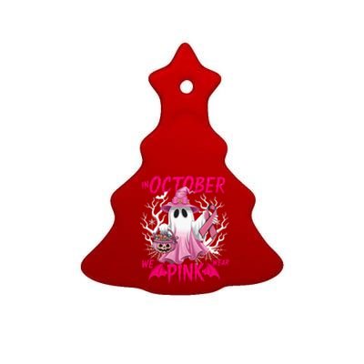 In October We Wear P.I.N.K Breast Cancer Awareness Ghost Ceramic Tree Ornament