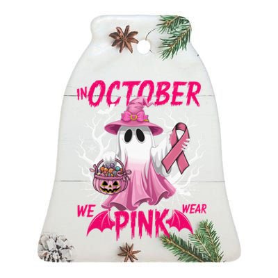 In October We Wear P.I.N.K Breast Cancer Awareness Ghost Ceramic Bell Ornament