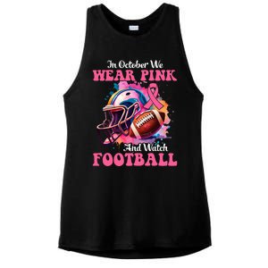 In October We Wear Pink And Watch Football Breast Cancer Ladies PosiCharge Tri-Blend Wicking Tank