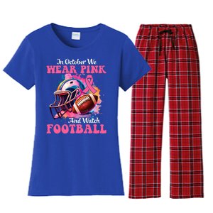 In October We Wear Pink And Watch Football Breast Cancer Women's Flannel Pajama Set