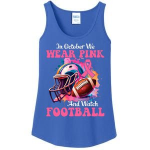 In October We Wear Pink And Watch Football Breast Cancer Ladies Essential Tank