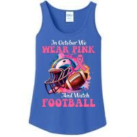 In October We Wear Pink And Watch Football Breast Cancer Ladies Essential Tank