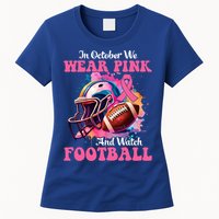 In October We Wear Pink And Watch Football Breast Cancer Women's T-Shirt