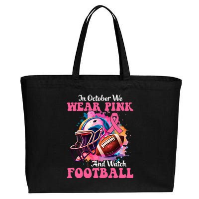 In October We Wear Pink And Watch Football Breast Cancer Cotton Canvas Jumbo Tote