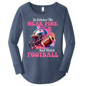 In October We Wear Pink And Watch Football Breast Cancer Women's Perfect Tri Tunic Long Sleeve Shirt