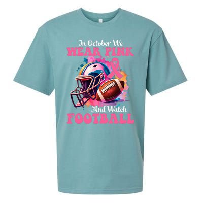 In October We Wear Pink And Watch Football Breast Cancer Sueded Cloud Jersey T-Shirt