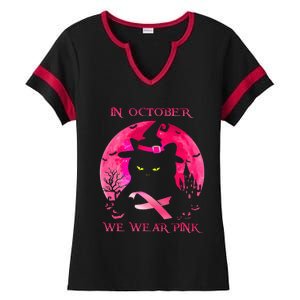 In October We Wear Pink Pumpkin Breast Cancer Awareness Ladies Halftime Notch Neck Tee