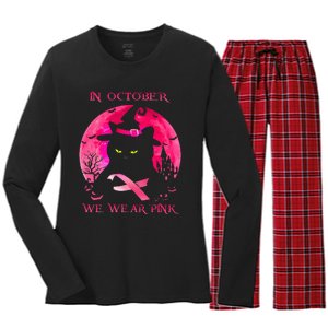 In October We Wear Pink Pumpkin Breast Cancer Awareness Women's Long Sleeve Flannel Pajama Set 