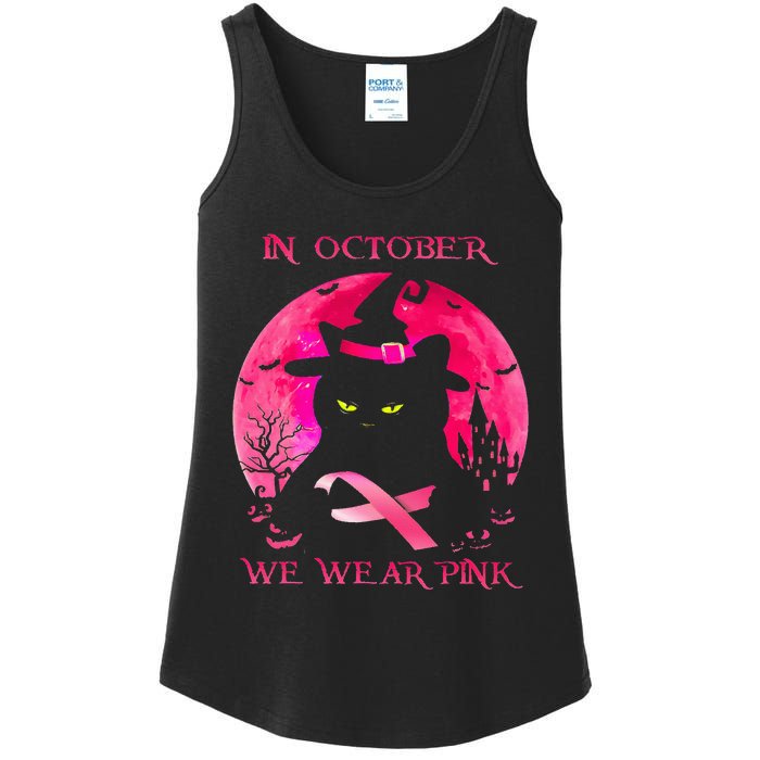 In October We Wear Pink Pumpkin Breast Cancer Awareness Ladies Essential Tank