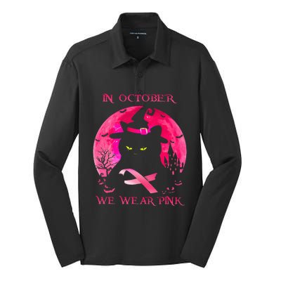 In October We Wear Pink Pumpkin Breast Cancer Awareness Silk Touch Performance Long Sleeve Polo