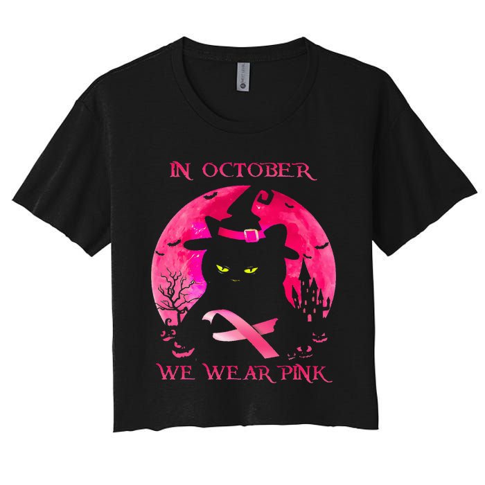 In October We Wear Pink Pumpkin Breast Cancer Awareness Women's Crop Top Tee