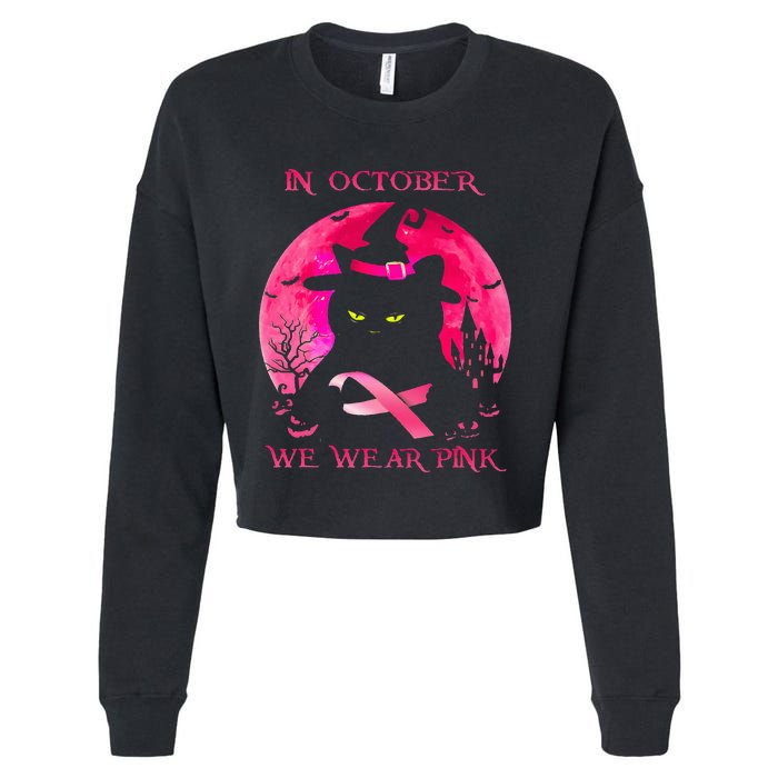 In October We Wear Pink Pumpkin Breast Cancer Awareness Cropped Pullover Crew