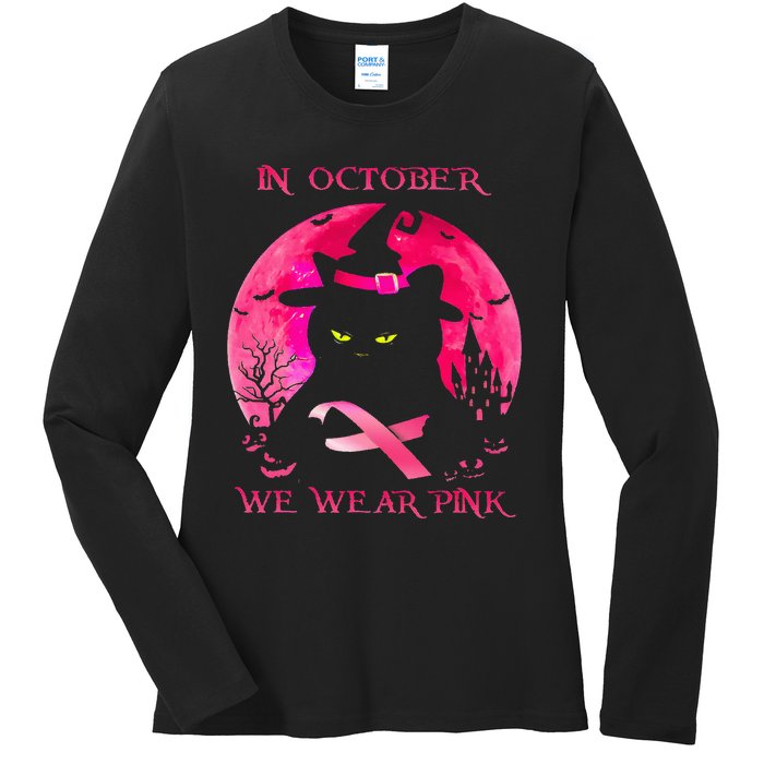 In October We Wear Pink Pumpkin Breast Cancer Awareness Ladies Long Sleeve Shirt