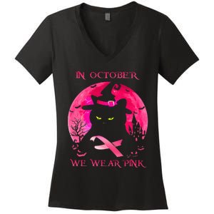 In October We Wear Pink Pumpkin Breast Cancer Awareness Women's V-Neck T-Shirt