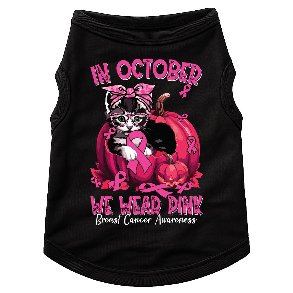 In October We Wear Cat Ribbon Breast Cancer Awareness Doggie Tank